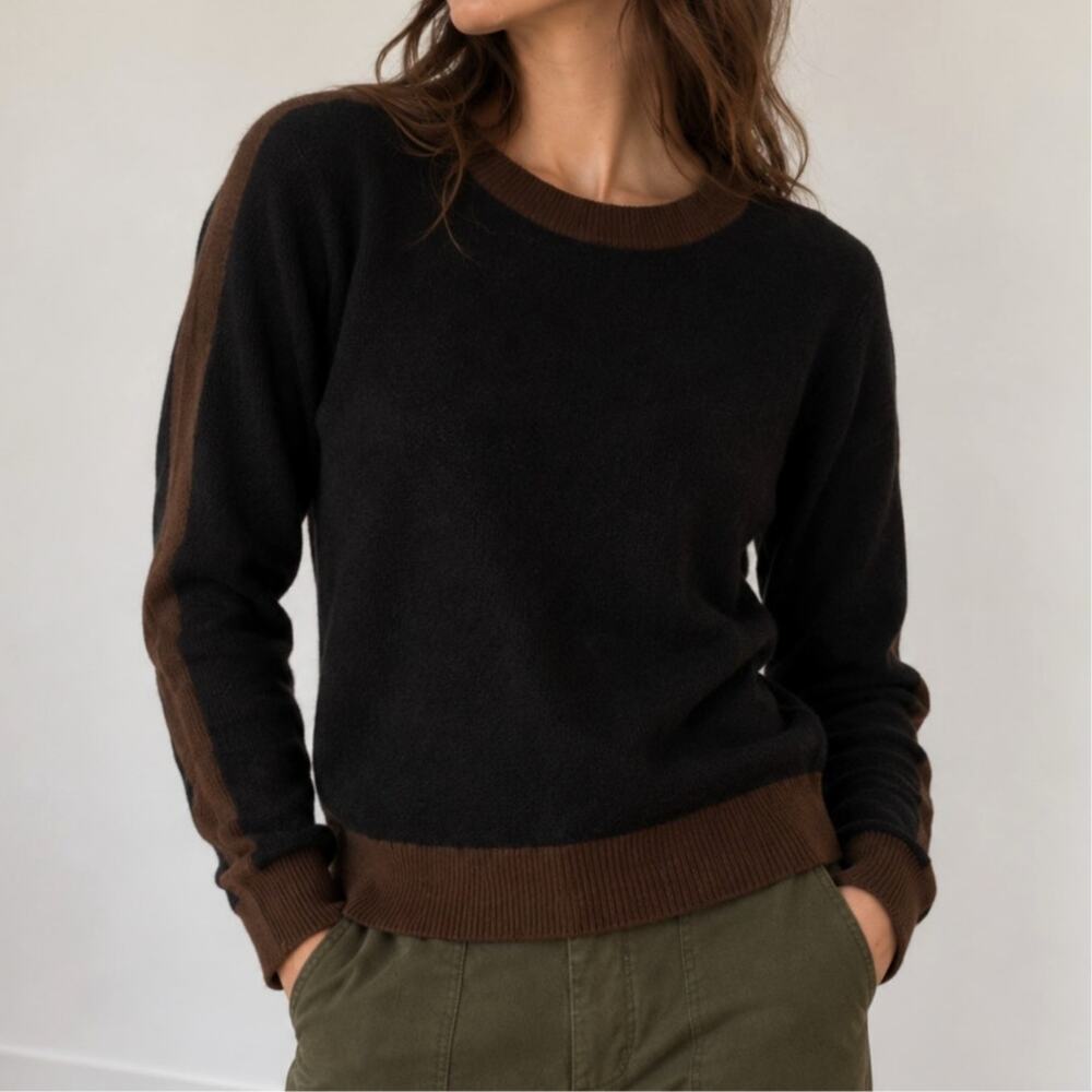 COS Women’s Yak Wool Blend Colorblock Sweater M Gray Brown Knit Crewneck